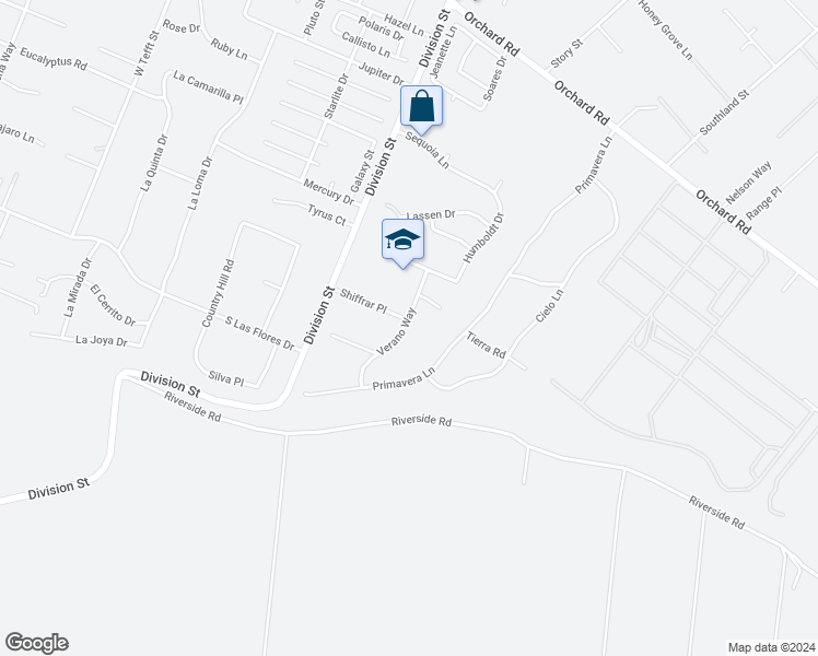 map of restaurants, bars, coffee shops, grocery stores, and more near 1475 Verano Way in Nipomo