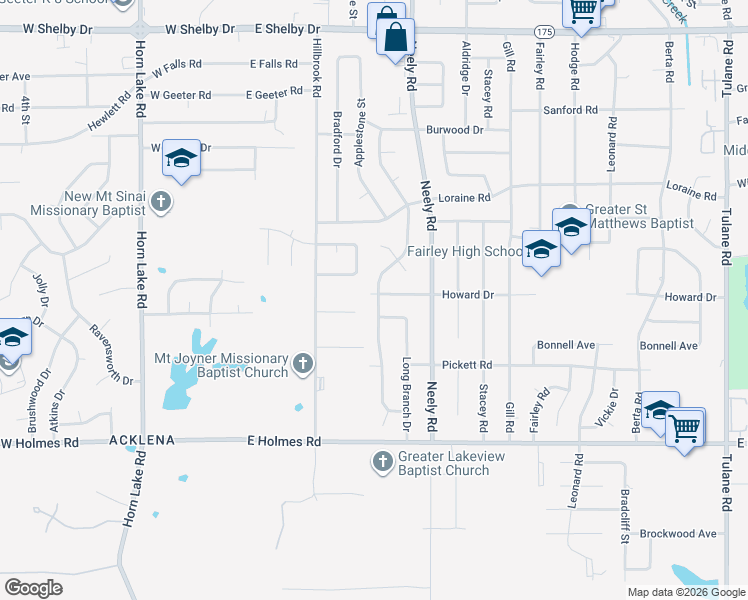 map of restaurants, bars, coffee shops, grocery stores, and more near 5021 Appleville Street in Memphis
