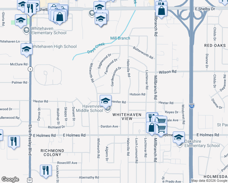 map of restaurants, bars, coffee shops, grocery stores, and more near 5020 Gardenwood Drive in Memphis