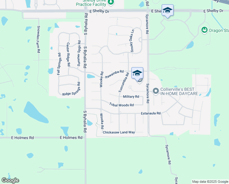 map of restaurants, bars, coffee shops, grocery stores, and more near 474 Military Cove in Collierville