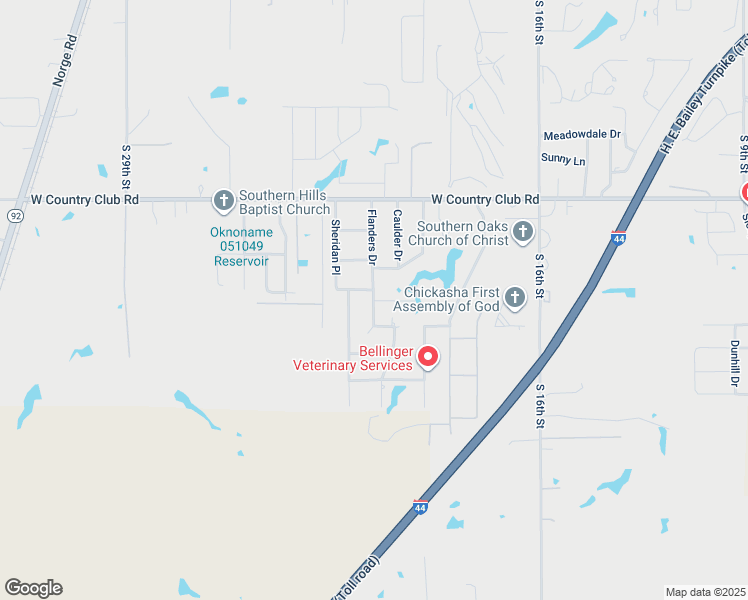 map of restaurants, bars, coffee shops, grocery stores, and more near 201 Willowcreek Road in Chickasha