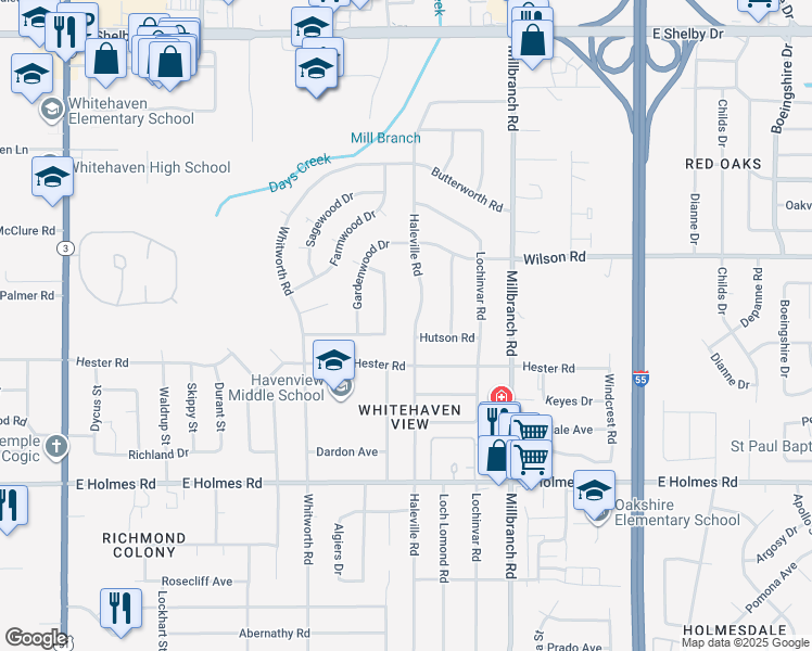 map of restaurants, bars, coffee shops, grocery stores, and more near 5017 Haleville Road in Memphis