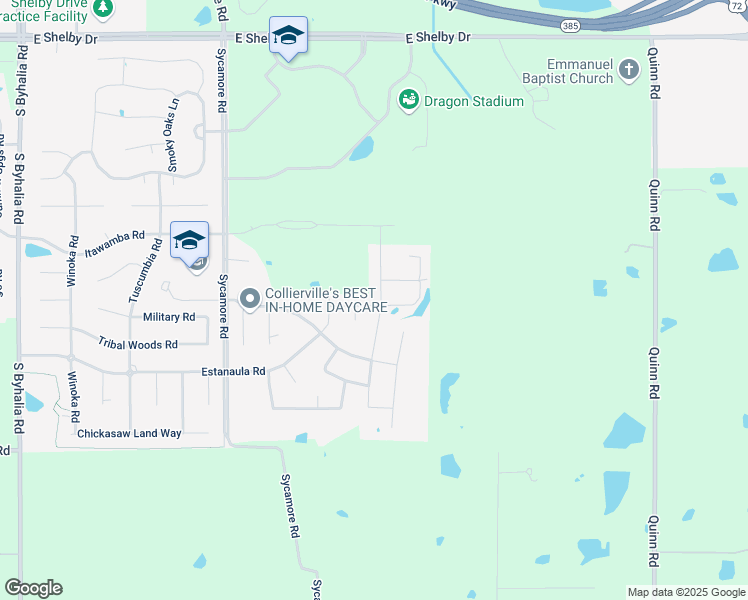 map of restaurants, bars, coffee shops, grocery stores, and more near 174 Fruited Plain Drive in Collierville