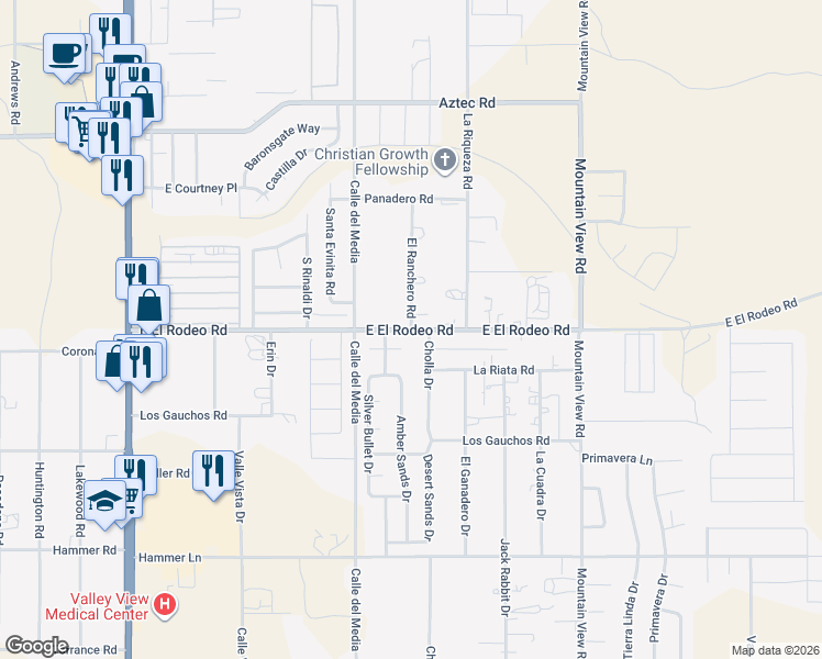 map of restaurants, bars, coffee shops, grocery stores, and more near 1838 East El Rodeo Road in Fort Mohave