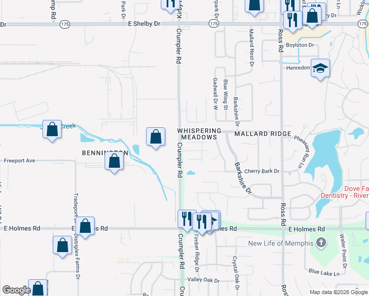 map of restaurants, bars, coffee shops, grocery stores, and more near 6440 Amberwood Drive in Memphis