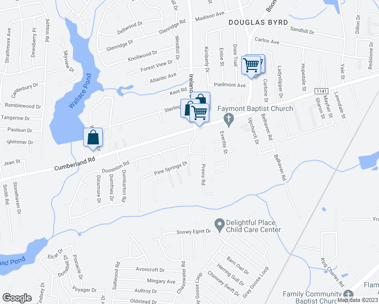 map of restaurants, bars, coffee shops, grocery stores, and more near 2585 Pine Springs Drive in Fayetteville