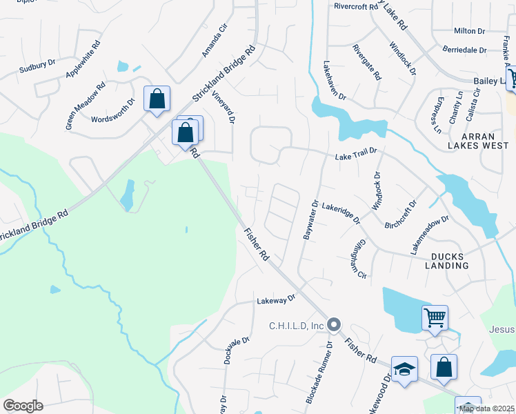 map of restaurants, bars, coffee shops, grocery stores, and more near 2623 Gardner Park Drive in Fayetteville