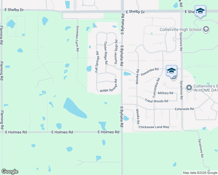 map of restaurants, bars, coffee shops, grocery stores, and more near 620 Ridge Springs Road in Collierville