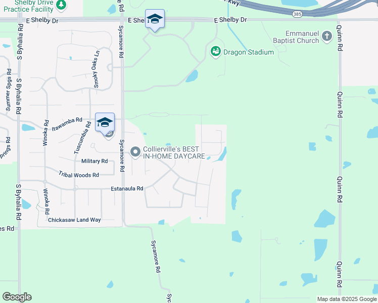 map of restaurants, bars, coffee shops, grocery stores, and more near 174 Fruited Plain Drive in Collierville