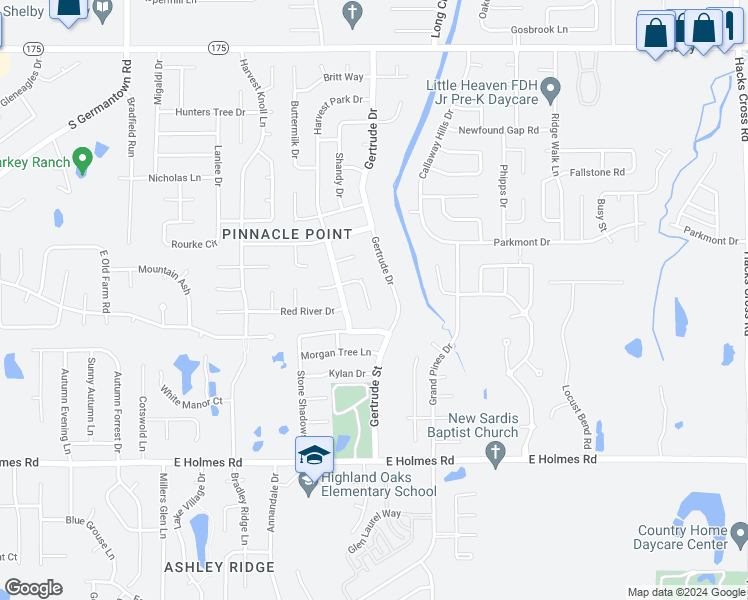 map of restaurants, bars, coffee shops, grocery stores, and more near 7552 Starfire Cove in Memphis