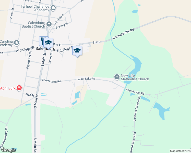 map of restaurants, bars, coffee shops, grocery stores, and more near 400-486 Laurel Lake Road in Salemburg