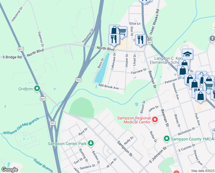 map of restaurants, bars, coffee shops, grocery stores, and more near 302 Mill Brook Avenue in Clinton