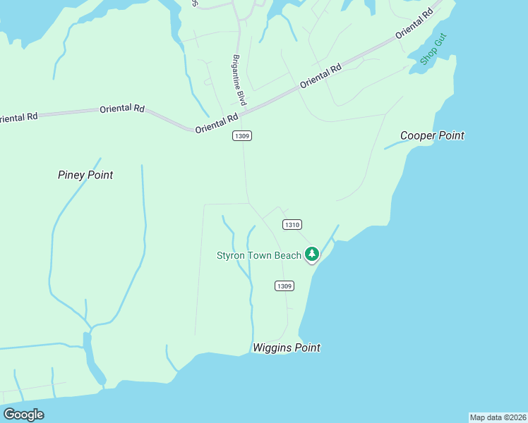 map of restaurants, bars, coffee shops, grocery stores, and more near 300-376 Styrontown Beach Road in Oriental