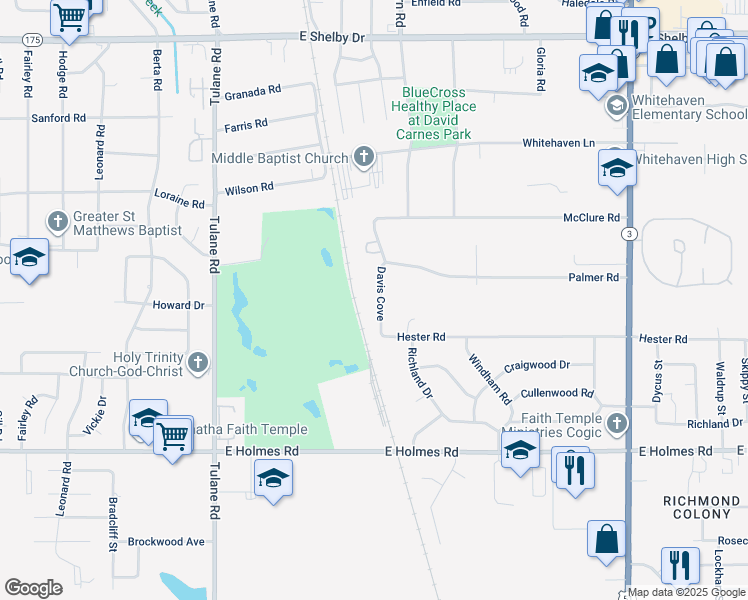map of restaurants, bars, coffee shops, grocery stores, and more near 5011 Davis Cove in Memphis