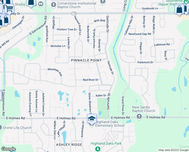 map of restaurants, bars, coffee shops, grocery stores, and more near 7469 Midnight Cove in Memphis
