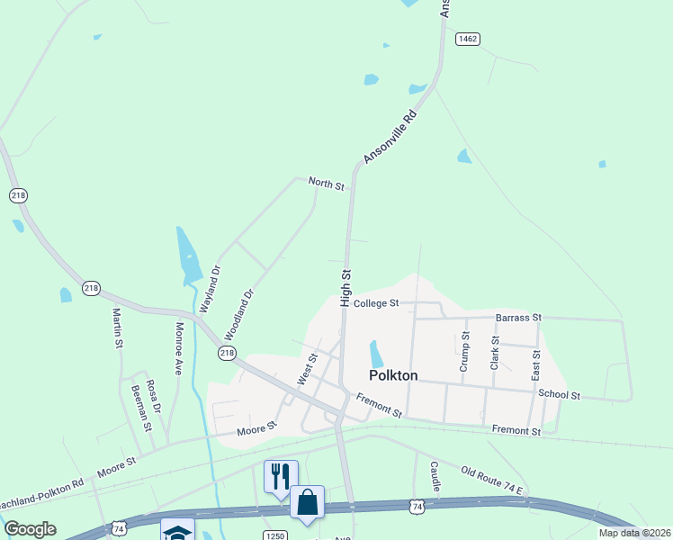 map of restaurants, bars, coffee shops, grocery stores, and more near 333 High St in Polkton