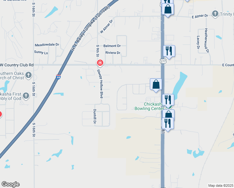 map of restaurants, bars, coffee shops, grocery stores, and more near 156 Parkway Drive in Chickasha
