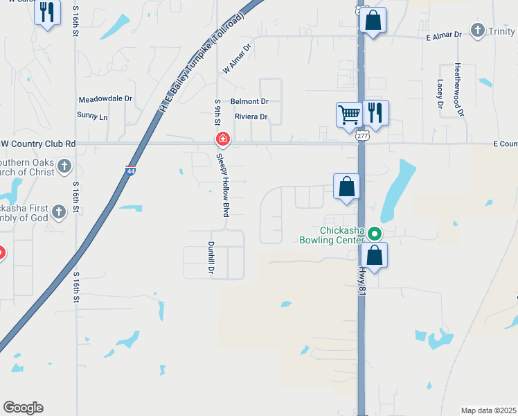 map of restaurants, bars, coffee shops, grocery stores, and more near 156 Parkway Drive in Chickasha