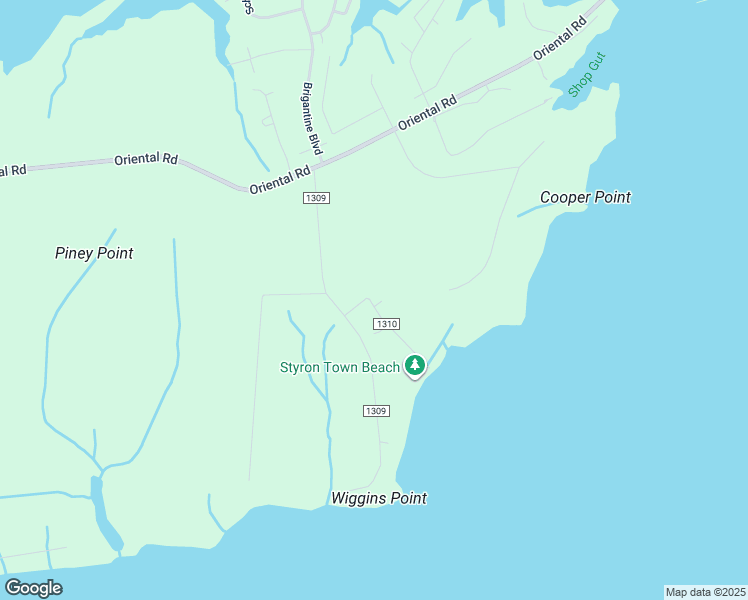 map of restaurants, bars, coffee shops, grocery stores, and more near 467 Styrontown Beach Road in Oriental