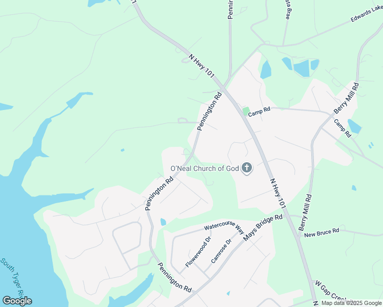 map of restaurants, bars, coffee shops, grocery stores, and more near 3614 Pennington Road in Greer