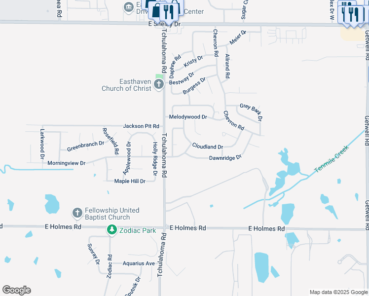 map of restaurants, bars, coffee shops, grocery stores, and more near 5020 Tradewind Terrace in Memphis