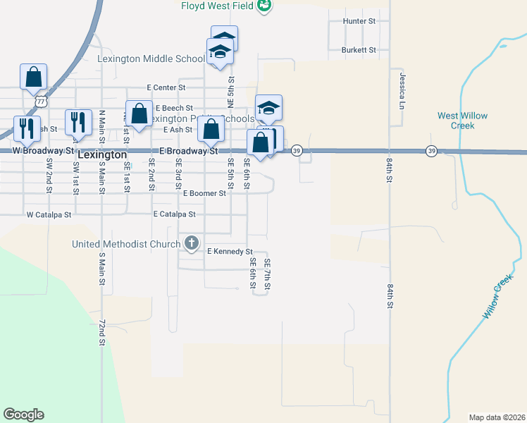 map of restaurants, bars, coffee shops, grocery stores, and more near 303 Southeast 7th Street in Lexington