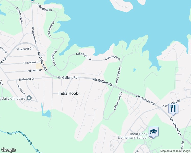 map of restaurants, bars, coffee shops, grocery stores, and more near 3591 Mount Gallant Road in Rock Hill