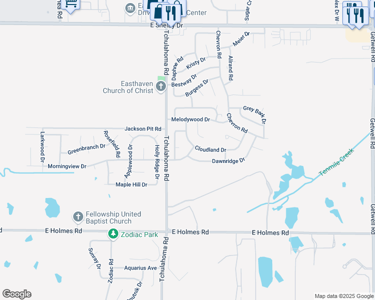 map of restaurants, bars, coffee shops, grocery stores, and more near 5020 Tradewind Terrace in Memphis