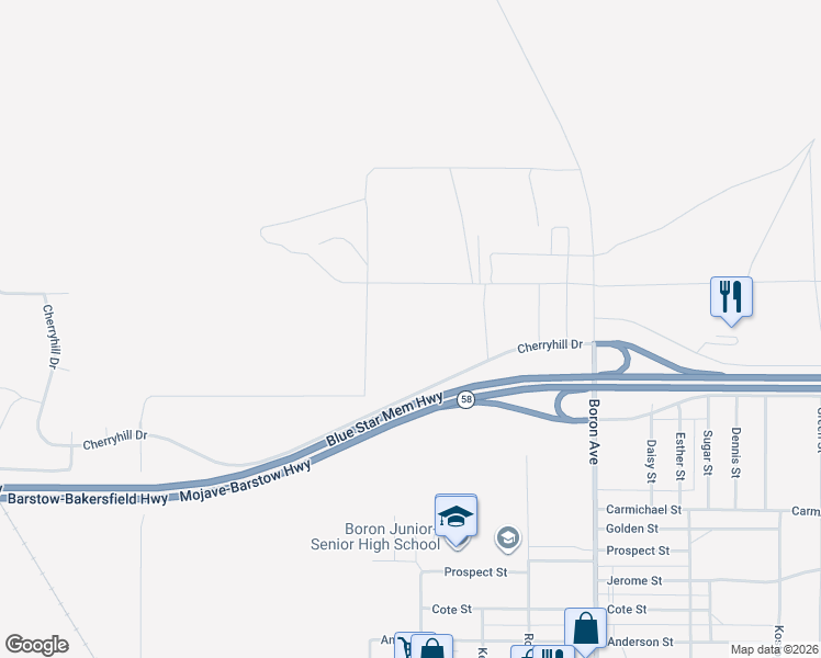 map of restaurants, bars, coffee shops, grocery stores, and more near Hampton Road in Boron