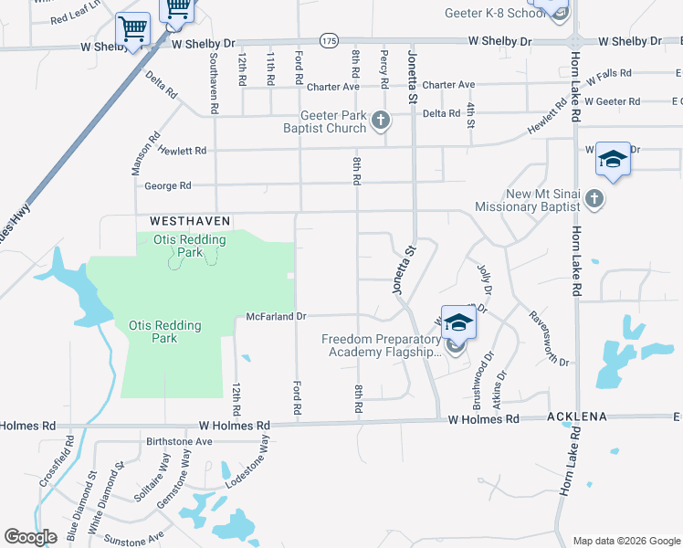 map of restaurants, bars, coffee shops, grocery stores, and more near 5003 8th Road in Memphis