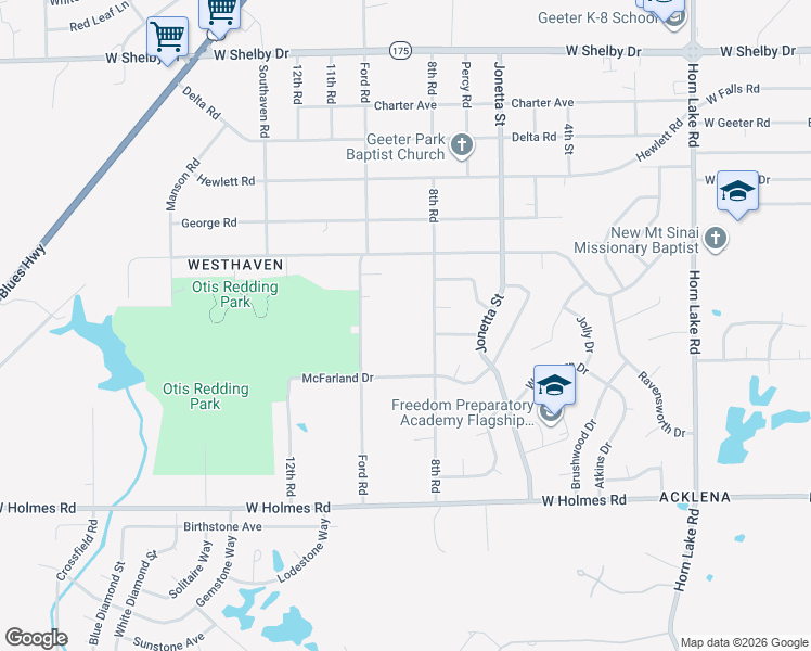 map of restaurants, bars, coffee shops, grocery stores, and more near 5003 8th Road in Memphis