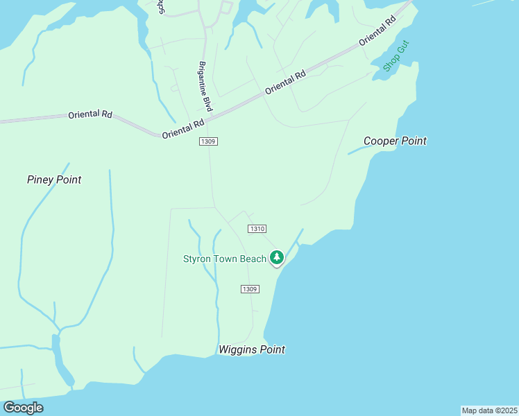 map of restaurants, bars, coffee shops, grocery stores, and more near 467 Styrontown Beach Road in Oriental