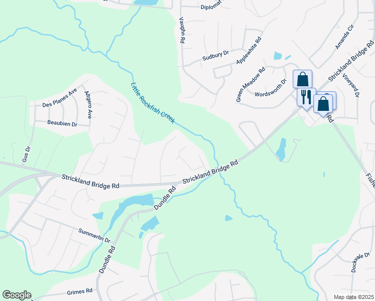 map of restaurants, bars, coffee shops, grocery stores, and more near 6732 Arnish Court in Fayetteville