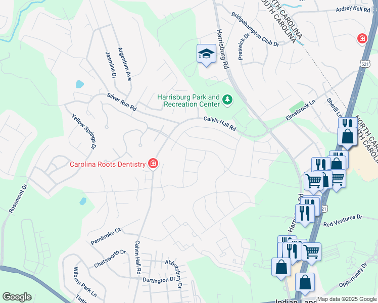 map of restaurants, bars, coffee shops, grocery stores, and more near 5724 Rainbow Lane in Indian Land