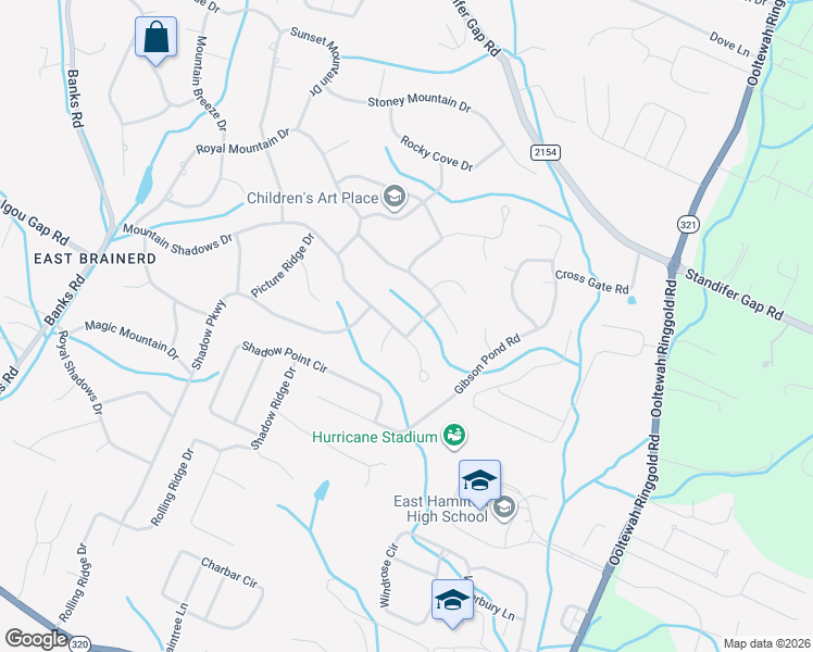 map of restaurants, bars, coffee shops, grocery stores, and more near 536 Hidden Shadows Drive in Chattanooga