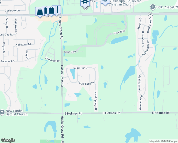 map of restaurants, bars, coffee shops, grocery stores, and more near 4999 Laurel Forest Cove in Memphis