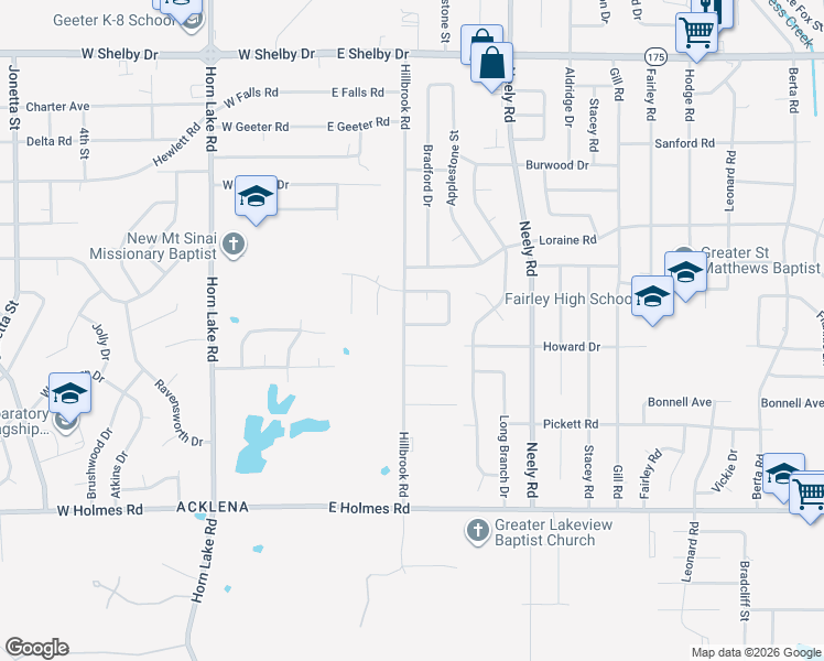 map of restaurants, bars, coffee shops, grocery stores, and more near 5020 Hillbrook Road in Memphis