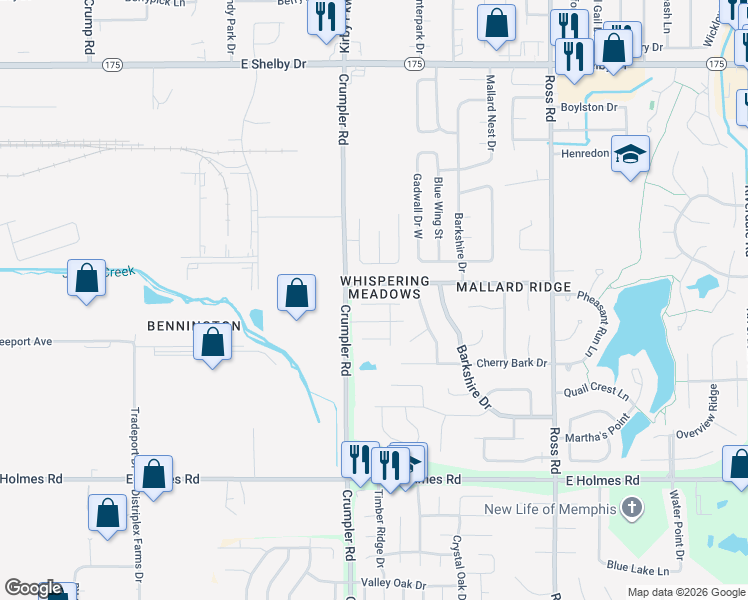 map of restaurants, bars, coffee shops, grocery stores, and more near 6476 Amberwood Drive in Memphis