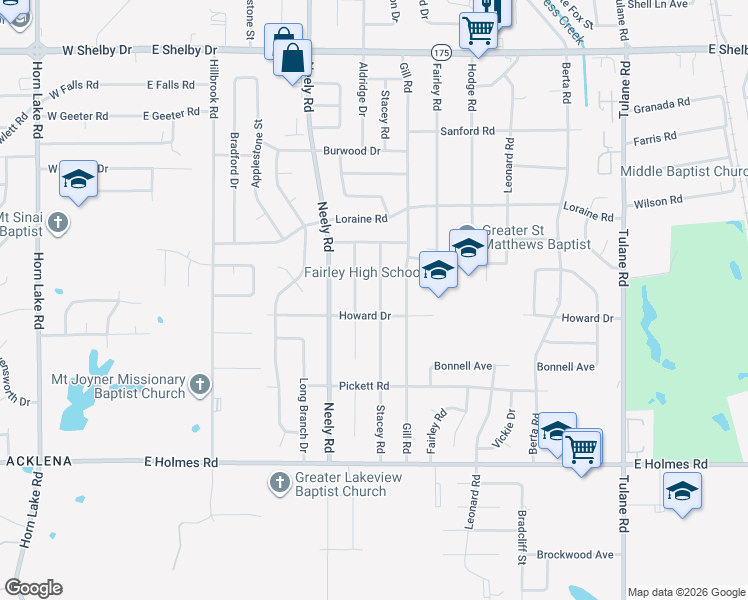 map of restaurants, bars, coffee shops, grocery stores, and more near 5027 Stacey Road in Memphis