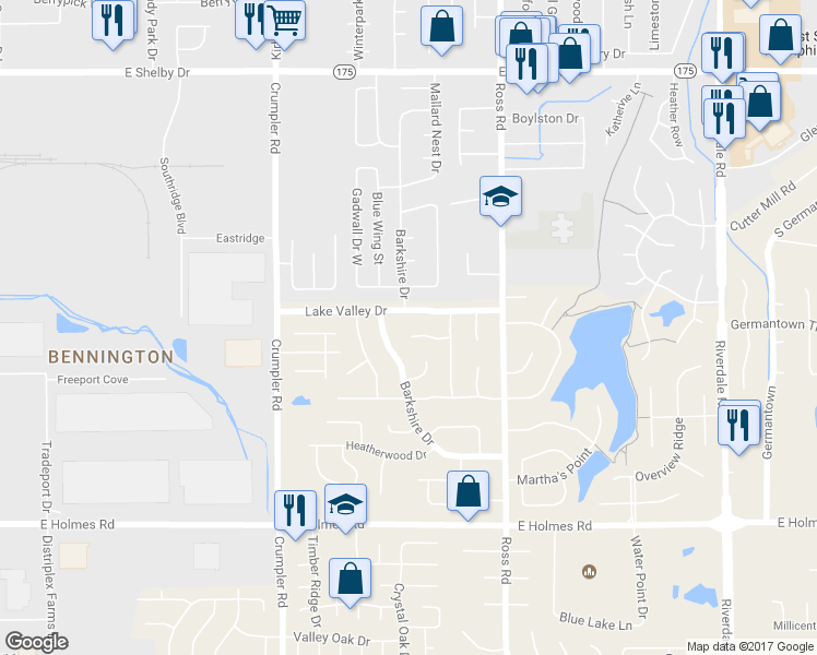 map of restaurants, bars, coffee shops, grocery stores, and more near 6592 Mistletoe Cove in Memphis
