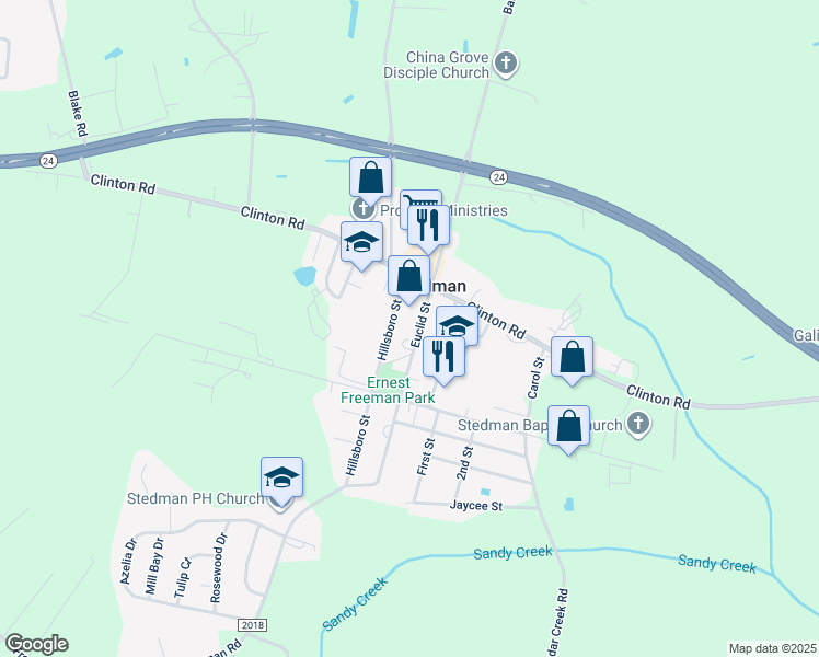 map of restaurants, bars, coffee shops, grocery stores, and more near 164 Euclid Street in Stedman