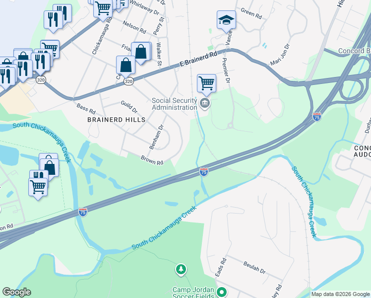 map of restaurants, bars, coffee shops, grocery stores, and more near 429 Osborne Drive in Chattanooga