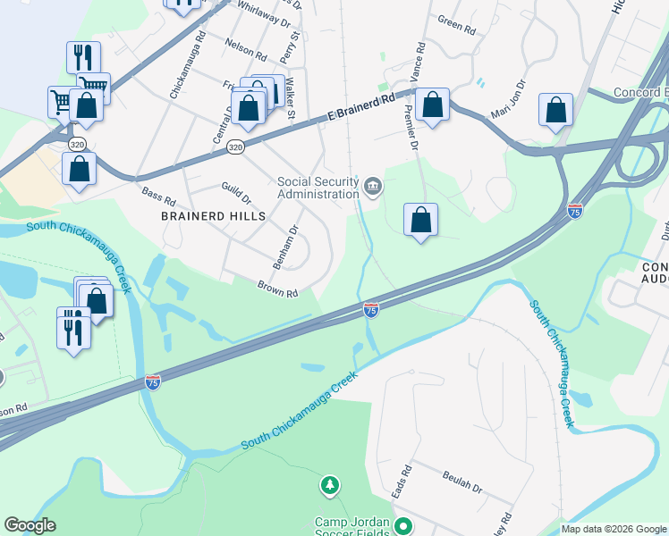 map of restaurants, bars, coffee shops, grocery stores, and more near 429 Osborne Drive in Chattanooga