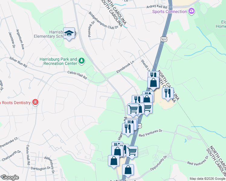 map of restaurants, bars, coffee shops, grocery stores, and more near 2025 Crooked Pine Lane in Indian Land