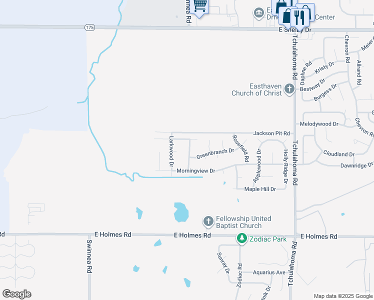 map of restaurants, bars, coffee shops, grocery stores, and more near 4993 Cedar View Road in Memphis