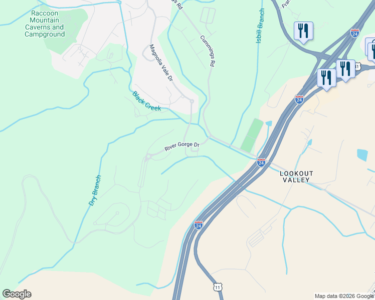map of restaurants, bars, coffee shops, grocery stores, and more near 8511 Festival Loop in Chattanooga