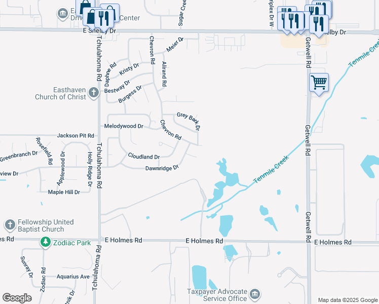 map of restaurants, bars, coffee shops, grocery stores, and more near 3506 Chevron Cove in Memphis