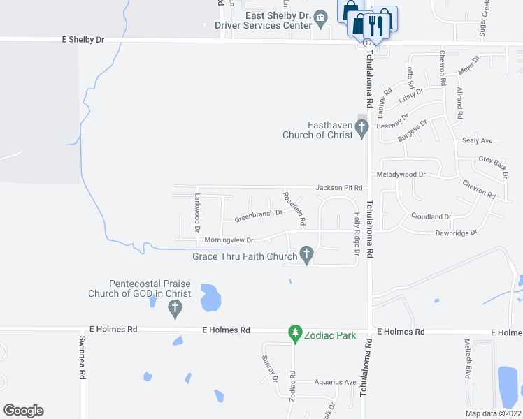 map of restaurants, bars, coffee shops, grocery stores, and more near 3076 Greenbranch Drive in Memphis