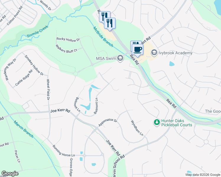map of restaurants, bars, coffee shops, grocery stores, and more near 416 Streamside Lane in Waxhaw