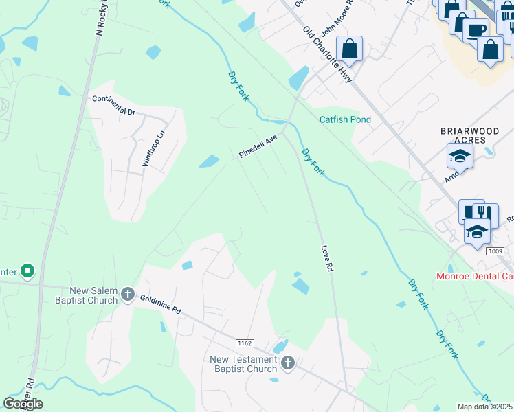 map of restaurants, bars, coffee shops, grocery stores, and more near 1709a Virginia Street in Monroe